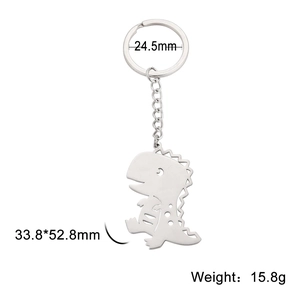 Titanium steel dinosaur keychain with cute cartoon silhouette and hollowed-out details