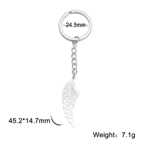 Punk style stainless steel hollow wing pendant keychain with circular ring dimensions