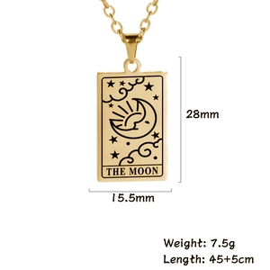 Golden stainless steel The Moon tarot card pendant necklace with adjustable chain
