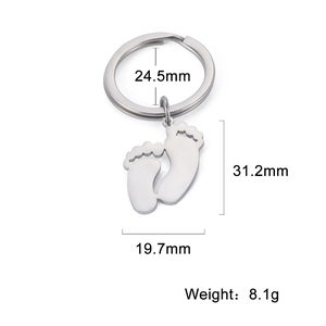 Custom stainless steel footprint pendant keychain with polished silver finish