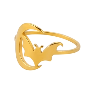 Anello gotico in acciaio inossidabile dorato con luna e pipistrello per Halloween