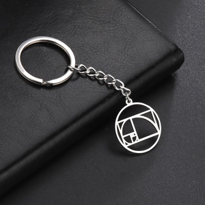Porte-clés en acier inoxydable avec pendentif spirale Fibonacci sur carnet en cuir noir