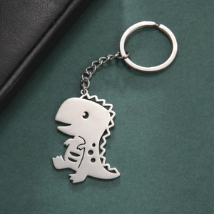 Cartoon Dinosaur Stainless Steel Keychain Hollow Out Animal Pendant Key Ring For Backpack Decoration Fashion Jewelry Gift