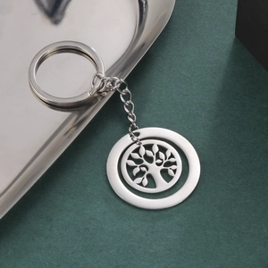 Tree Of Life 304 Stainless Steel Keychain For Women Men Hollow Round Pendant Metal Key Ring Fashion Daily Jewelry Gift