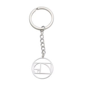 Porte-clés en acier inoxydable avec pendentif circulaire à spirale de Fibonacci