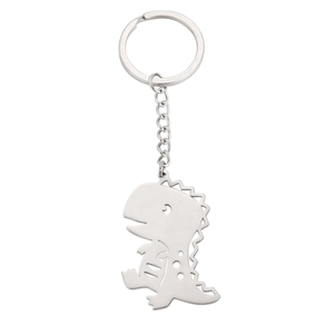 Polished titanium steel keychain with cartoon dinosaur pendant and durable chain ring