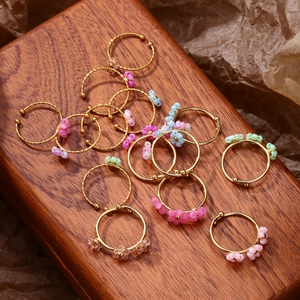 Handcrafted minimalist adjustable stainless steel rings with colorful floral beads