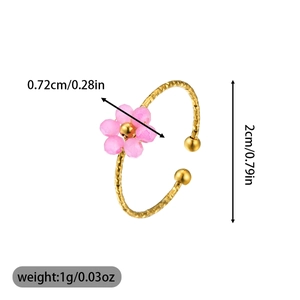 Detail showing the 0.72cm pink flower design on a 2cm golden adjustable ring band