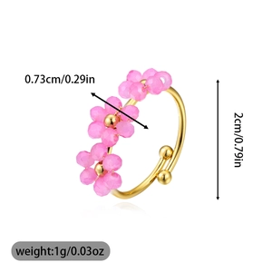 Detailed size chart of stainless steel adjustable ring with pink flower beads