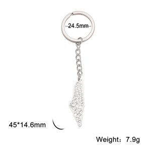 304 stainless steel keychain with Israel map pendant featuring triangular patterns