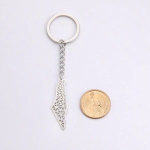 304 stainless steel keychain with hollow geometric triangle pattern map pendant and coin