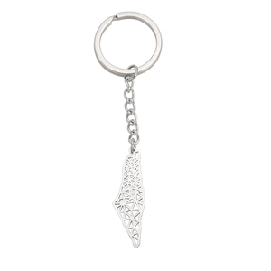 Stainless steel keychain featuring a minimalist geometric triangle patterned map pendant