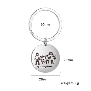 Family Forever stainless steel keychain with laser-engraved 4-member family pendant