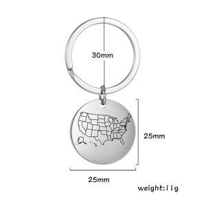 Porte-clés en acier inoxydable avec pendentif rond de 25mm gravé d'une carte USA
