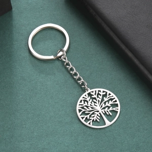 Stainless Steel Tree Of Life Hollow Pendant Keychain Silver Metal Key Ring For Women Men Daily Commemorative Gift Jewelry