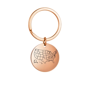 Porte-clés en acier inoxydable or rose avec carte des États-Unis gravée sur pendentif