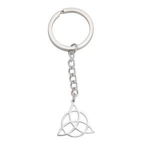 Porte-clés en acier inoxydable poli avec pendentif nœud celtique Triquetra et chaîne