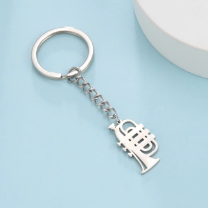 Stainless Steel Trumpet Musical Instrument Keychain Silver Metal Music Pendant Key Ring For Music Lovers Jewelry Gift