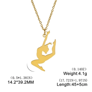 Details des goldenen Gymnastik-Silhouetten-Anhängers mit Maßen und verstellbarer Kette