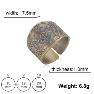 Vintage copper Metatron Cube geometric open ring with 17.5mm width for men and women