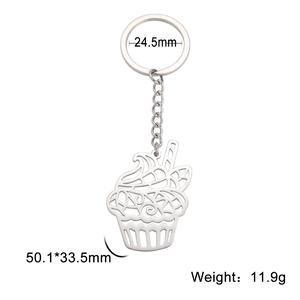 Porte-clés avec pendentif cupcake découpé en acier inoxydable et dimensions
