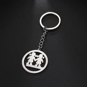 Stainless Steel Keychain For Women Round Cutout Girls Holding Hands Silhouette Pendant Keyring Bestie Sister Gift