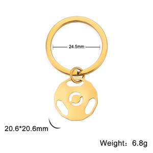 Detailed dimensions of golden barbell weight plate keychain with 24.5mm inner ring