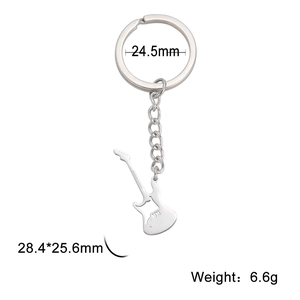 Polished 304 stainless steel electric guitar pendant keychain with dimensions and weight