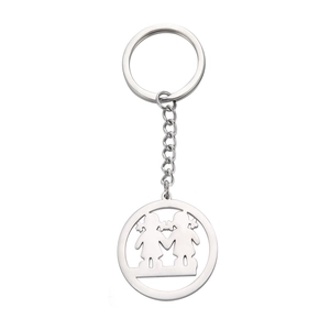 Minimalist stainless steel keychain with hollow twin girls holding hands pendant