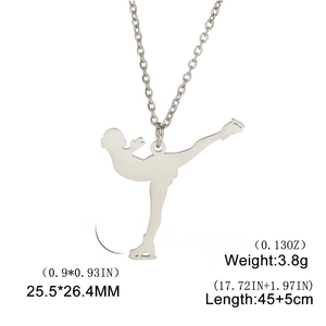 Stainless steel figure skater silhouette pendant necklace with adjustable chain length