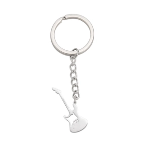 Sleek silver stainless steel electric guitar pendant keychain for music lovers