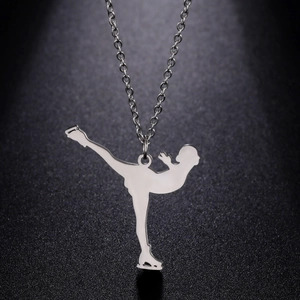 Polished stainless steel necklace featuring a graceful figure skater silhouette pendant