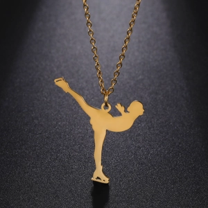 304 Stainless Steel Figure Skating Athlete Silhouette Pendant Necklace Sporty Mirror Polished Skater Jewelry For Women Men Unisex Gift