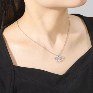 Polished 304 stainless steel necklace with cutout moth pendant and crescent moon motifs
