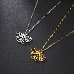 304 Stainless Steel Moth Pendant Necklace Bohemian Celestial Moon Star Cutout Pendant Jewelry For Men Women Gothic Accessory