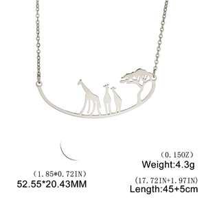 Stainless steel necklace with giraffes and tree pendant in silver finish