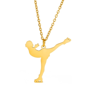 Polished gold 304 stainless steel necklace with figure skating athlete silhouette pendant