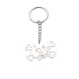 Hollow cat skull crossbones pendant keychain made of polished stainless steel