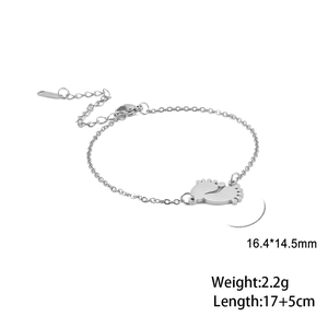 Bracelet chaîne en acier inoxydable argenté avec pendentif empreinte de bébé et fermoir mousqueton