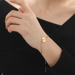 Bracelet pour femme en acier inoxydable doré avec pendentif empreinte de bébé