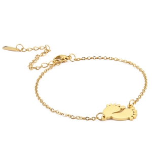 Bracelet en acier inoxydable doré avec pendentifs pieds de bébé évidés et fermoir mousqueton