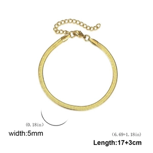 Detail of 5mm wide gold stainless steel snake chain bracelet with size measurements