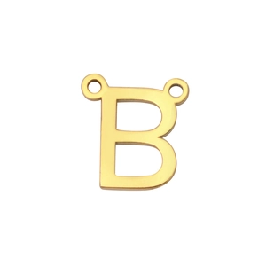 Pendentif lettre B en acier inoxydable doré poli avec deux boucles latérales de fixation