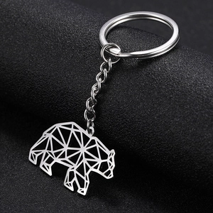 Geometric hollow polar bear stainless steel keychain pendant with silver metal finish