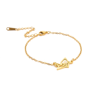 Gouden roestvrijstalen armband met geometrische origami kraanvogel hanger en verstelbare sluiting
