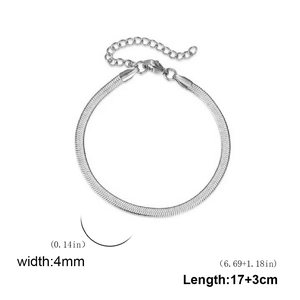 Silver stainless steel herringbone snake chain bracelet with 4mm width and 17cm length