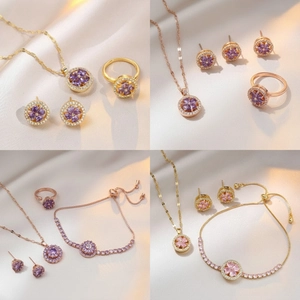 Dames Roterende Bloem Sieradenset Roestvrij Staal Koper Zirkonia Hart Klaver Halsketting Ring Oorbellen Armband Goud Roségoud Elegante Sieraden