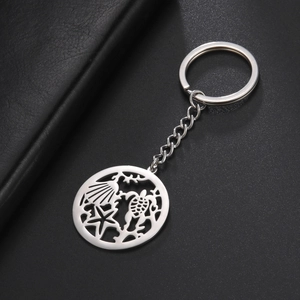 Porte-clés en acier inoxydable avec pendentif ajouré motif tortue de mer et océan