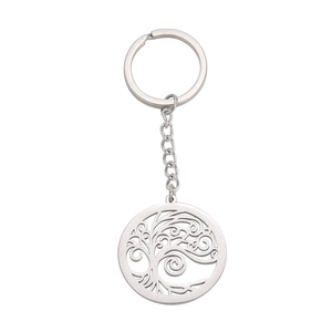 Porte-clés Arbre de Vie minimaliste en acier inoxydable avec pendentif rond évidé