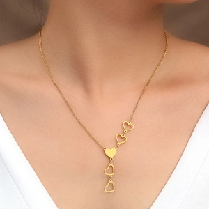 Elegant Stainless Steel Heart Pendant Necklace Y-Shaped Hollow And Solid Heart Charms Jewelry For Women Fashion Gift